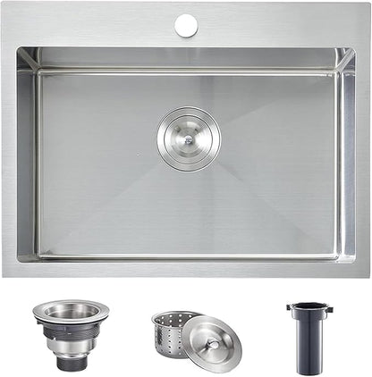 Comllen 22x18 Inch Drop in Kitchen Sink,16 Gauge Topmount RV Small Kitchen Bar Sinks,Stainless Steel Outdoor Prep Single Bowl Workstation Wet Bar Sink