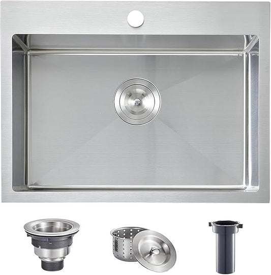 Comllen 22x18 Inch Drop in Kitchen Sink,16 Gauge Topmount RV Small Kitchen Bar Sinks,Stainless Steel Outdoor Prep Single Bowl Workstation Wet Bar Sink