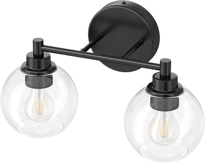 VONLUCE 2 Light Bathroom Vanity Light Fixtures, Black Finish | Globe Glass Shades, E26 Sockets, Easy to install, Vanity Lights for Bedroom Hallway Living Room