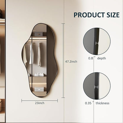 Irregular Full Length Mirror, 23"x47" Full Body Mirror with Metal Frame, Asymmetrical Mirrors for Entryway Bathroom Living Room Bedroom, Horizontal or Vertical Hanging