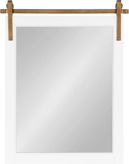Kate and Laurel Skylan Modern Farmhouse Decorative Wood Framed Wall Mirror; 24 x 30; White and Antique Gold; Barn Door-Inspired Transitional Wall Hanging Mirror for Bathroom or Living Room Uses
