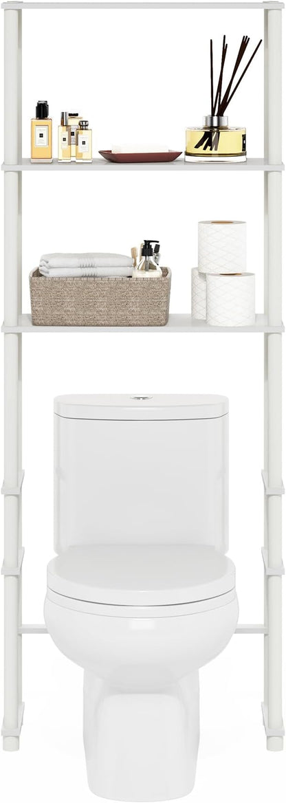 Furinno Turn-N-Tube Over The Toilet Storage, 3-Shelf Over The Toilet Organizer, Freestanding Space Saver Bathroom Shelf, for Bathroom Organizers and Storage, White