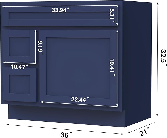 Vanity Art 72 Inch Bathroom Vanity with 2-Door 4-Drawer, Wood Bathroom Vanity Cabinet with Soft Closing Drawer, Floor Mounted Blue Cabinet Without Top VA4072-LRBU
