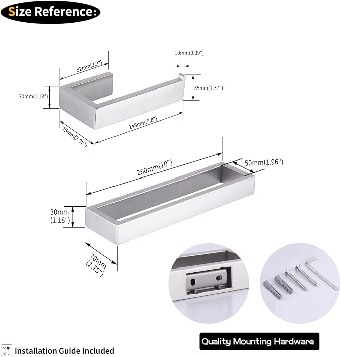 GERZWY Contemporary Stainless Steel Wall Mounted 2-Piece Bathroom Hardware Set - Towel Rings Toilet Paper Holder, Brushed Finish HG1708-2LS