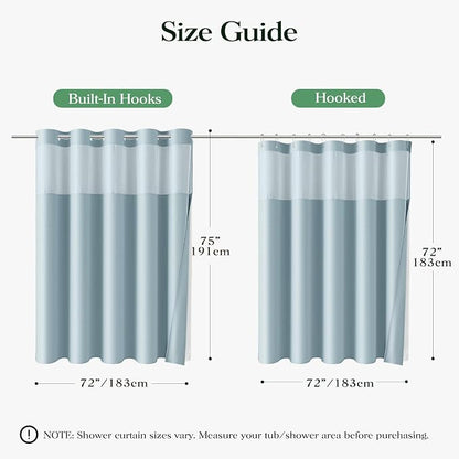 Fog Blue Hook Free Waffle Shower Curtain & Snap-in Liner,72x75 | Less Time to install, 3 in 1 Fabric Shower Curtain and Liner Set with Magnets, Mesh Top Window, Shower Curtains for Bathroom