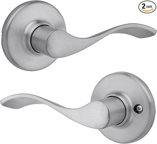 Kwikset Balboa Interior Privacy Door Handle with Lock, Door Lever for Bathroom and Bedroom, Satin Chrome Reversible Keyless Turn Lock, with Microban Protection