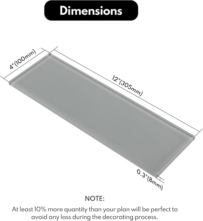 Grey Glass Subway Tile, Glass for Bathroom Kitchen Shower Backsplash Wall, 4 x 12 Inches, 4 Sq.Ft.