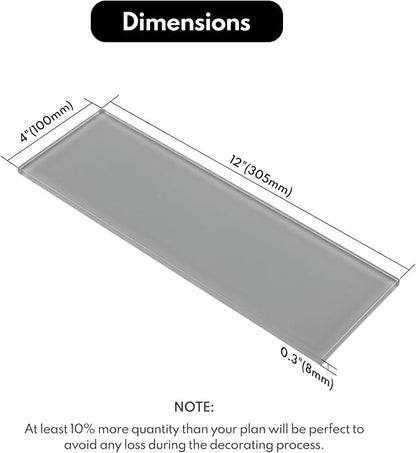 Grey Glass Subway Tile, Glass for Bathroom Kitchen Shower Backsplash Wall, 4 x 12 Inches, 4 Sq.Ft.