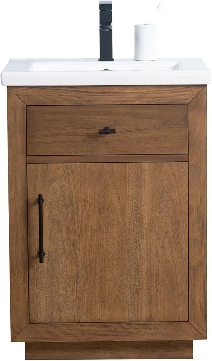 Vanity Art 24 inch Bathroom Vanity with Sink, Solid Poplar Wood, Vanity Cabinet with Doors and Removable Shelf, Modern Wood Cabinet with Marble Top, Ceramic Sink,VA70-24-T