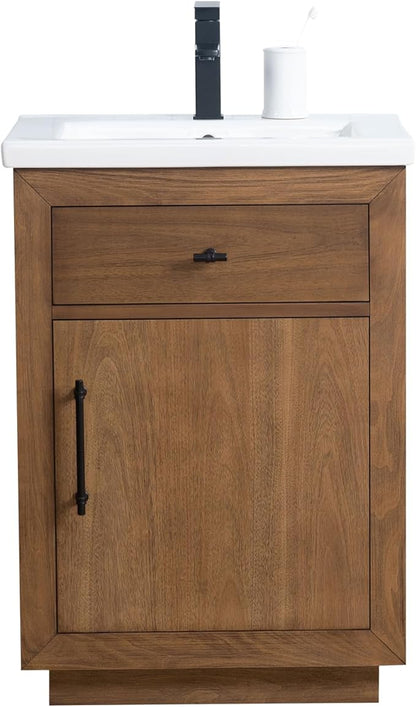Vanity Art 24 inch Bathroom Vanity with Sink, Solid Poplar Wood, Vanity Cabinet with Doors and Removable Shelf, Modern Wood Cabinet with Marble Top, Ceramic Sink,VA70-24-T