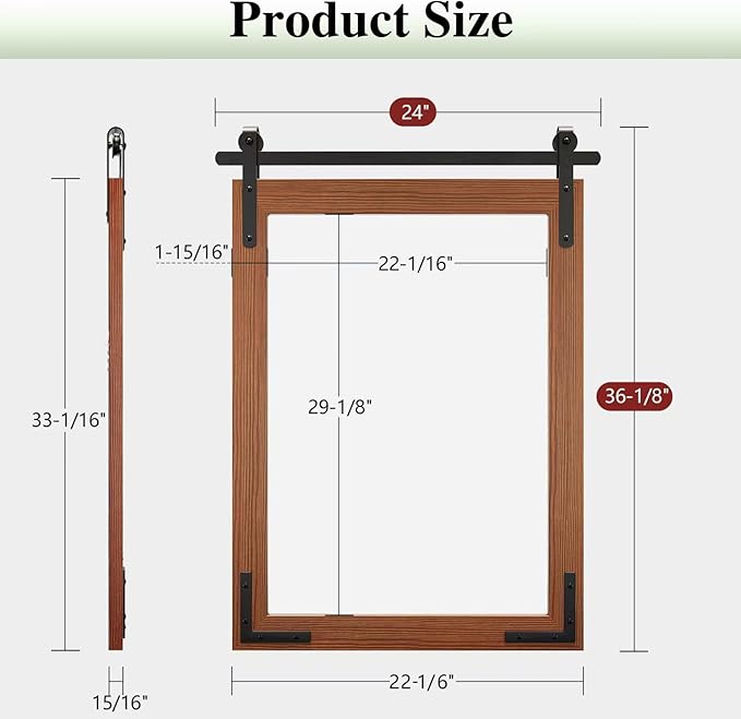 Farmhouse Bathroom Mirror, 24x36 Inch Brown Vanity Mirror for Wall, Wood Framed Rustic Mirror Rectangular Wall Decor Mirrors for Entryway Living Room Bedroom