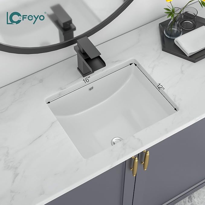 Undermount Bathroom Sink - 18''x14'' White Rectangle Bathroom Sink Porcelain Ceramic Sink Vanity Basin Lavatory Sink Rectangular Vessel Sink, LOF-BS1814