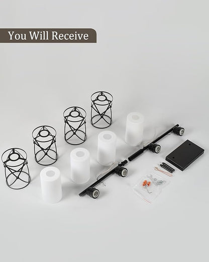 4-Light Black Bathroom Light Fixtures with Milk White Frosted Glass, 29" Modern Bathroom Vanity Lighting Fixtures Over Mirror with Metal Cage, Wall Sconce Lights for Bath, E26, CH9176BKW-4W