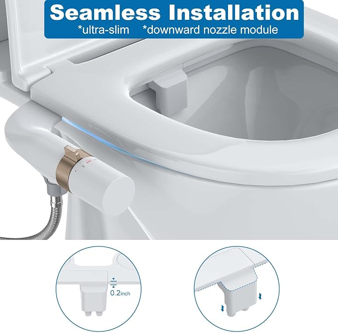 Bidet Attachment for Toilet, Non-Electric Dual Nozzle Bidet Sprayer with Adjustable Water Pressure, Cold Water Toilet Seat Attachment for Feminine and Personal Hygiene