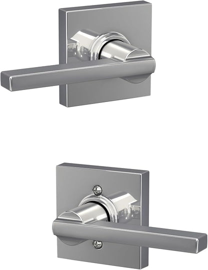 Schlage F10 LAT 625 COL Latitude Lever with Collins Trim Hall & Closet Passage Door Lock, Bright Chrome