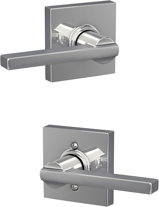 Schlage F10 LAT 625 COL Latitude Lever with Collins Trim Hall & Closet Passage Door Lock, Bright Chrome
