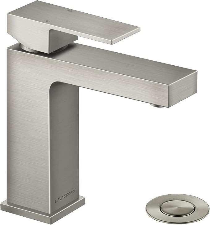 Lava Odoro Single Hole Bathroom Faucet, Brushed Nickel Bathroom Sink Faucet Single Handle Vanity Faucet with Pop up Drain Assembly, Deck Plate Included, BF307-BN