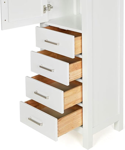 ARIEL Cambridge Bathroom Storage Cabinet - Solid Hevea Wood and Fully Assembled for Long-Lasting Durability and Sophisticated Finish, Freestanding Linen Bathroom Cabinet - 65”H x 20”W x 16”D, White