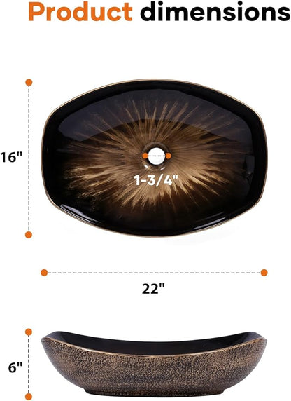 Vessel Sink 22"X16" Round Bathroom Sinks Above Counter, Countertop Bathroom Vessel Sinks, Black Modern Ceramic Vanity Sink