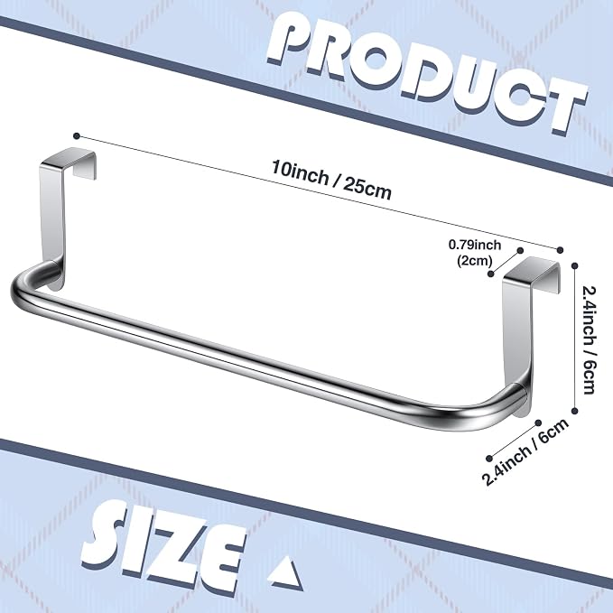 Patelai Over Cabinet Door Towel Bar, Metal Kitchen Rack,Silver | Hang Inside or Outside Cabinet for Hand Towels, No Drill Install, Bathroom Organizer, Saves Counter Space, Fits Doors