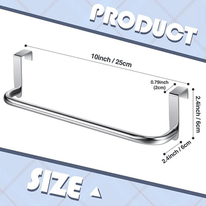 Patelai Over Cabinet Door Towel Bar, Metal Kitchen Rack,Silver | Hang Inside or Outside Cabinet for Hand Towels, No Drill Install, Bathroom Organizer, Saves Counter Space, Fits Doors