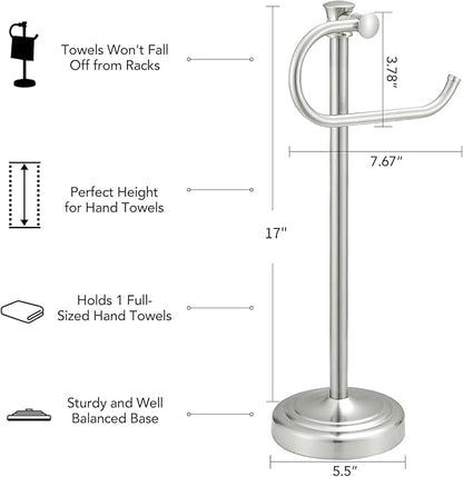 BESy 17 Inch Brushed Nickel Stand Towel Bar Hanger Hand Towel Bar Bathroom Vanity Countertop Towel Holder Free Standing Stainless Steel Towel Ring Hardware Accessories Towel Rack