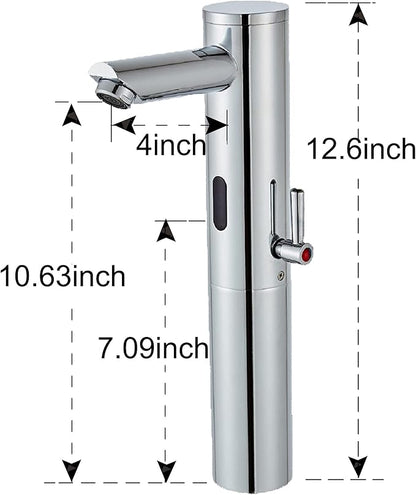 Automatic Touchless Bathroom Sink Faucet Tall Body Motion Activated Sensor Hands Free Commercial Brass Faucets Adjustable Cold Hot 1 Hole Single Handle Basin Vessel Auto Water Mixer（Chrome）