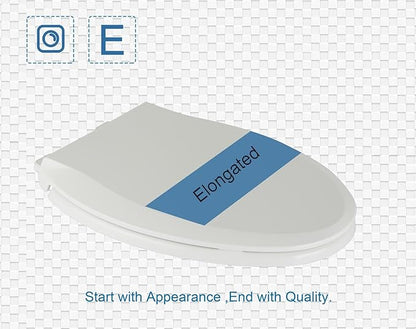 Elongated Toilet Seat Slow Close, Quiet Toilet Seat Cover with Never Loosen Durable Toilet Seat Lid Easy to Install & Clean, Polypropylene (PP), White