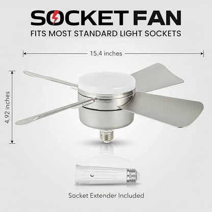 Bell+Howell Socket Breeze 15.4" Socket Fan Light with Remote Control | 1000 Lumens, 3 Fan and Light Modes, Portable, Easy to Install Ceiling Fan Replacement for Bedroom, Kitchen, Living Room
