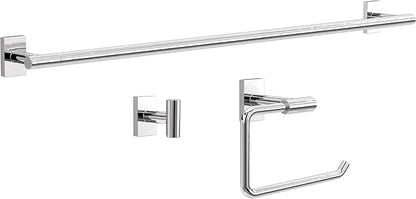Franklin Brass Hartwell 3-Piece Bathroom Set Polished Chrome 18" + 6" Towel Rack, Toilet Paper Holder/Hand Towel Holder, Hook | 3-Piece Bath Hardware Accessories Set HRT63-PC