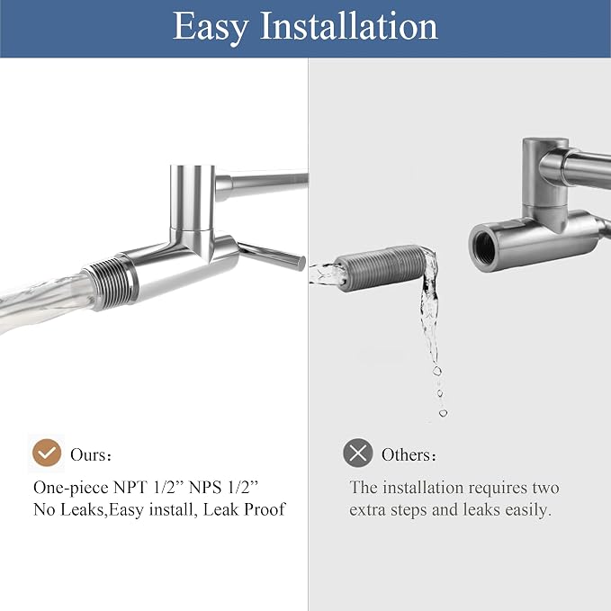 Faucets with Wall Mount Double Joint Swing Arms - Leak Free Design with High-Flow Aerators - Retractable & Folding for Space Saving