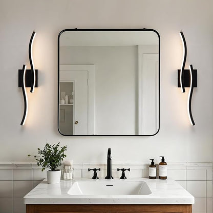 Black Curved Bathroom Vanity Light Fixture Over Mirror, 23.62 inch Modern LED Wall Lamp 5CCT Dimmable Bathroom Light Fixture Modern Vanity Lighting Wall Sconces