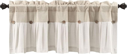 Lush Decor Linen Button Farmhouse Valance Curtians 52"W x 18"L Linen - Linen Valances For Windows - Kitchen Curtains Valances - Bathroom Curtain