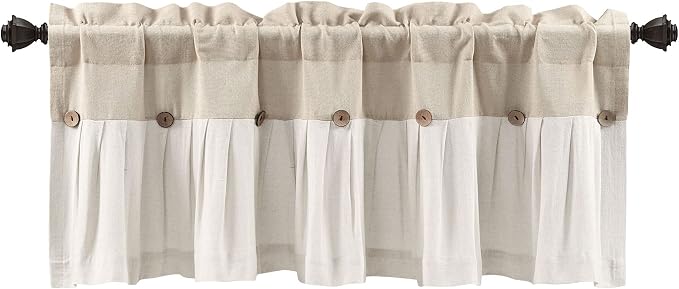Lush Decor Linen Button Valance | 52"W x 18"L | Farmhouse Style | Coconut Husk Buttons | Pack of 12