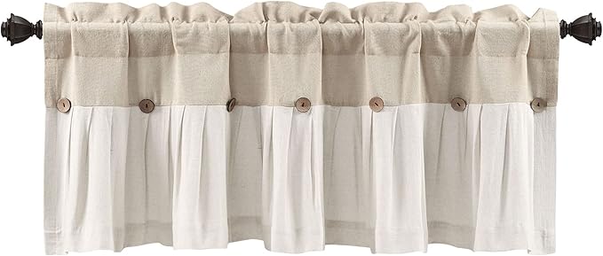 Lush Decor Linen Button Farmhouse Valance Curtians 84"W x 18"L Linen - Linen Valances For Windows - Kitchen Curtains Valances - Bathroom Curtain