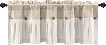 Lush Decor Linen Button Farmhouse Valance Curtians 84"W x 18"L Linen - Linen Valances For Windows - Kitchen Curtains Valances - Bathroom Curtain