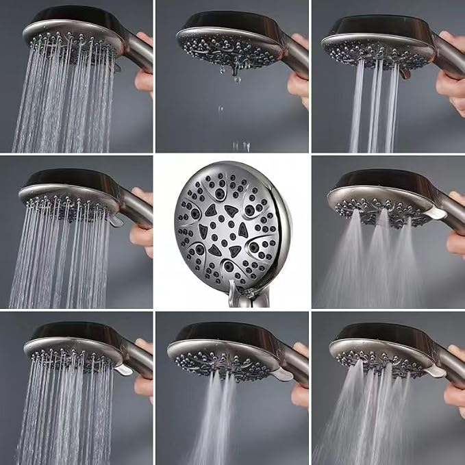 High Pressure 8-Mode Shower Head, Handheld Showerhead With 60" Hose And Adjustable Bracket, Anti-Clog Nozzles, Chrome, Silver