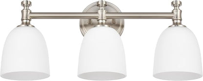 Bathroom Vanity Light, 3-Light Bathroom Light Fixtures Over Mirror, Traditional Vanity Lights for Living Room, Milk White Bell Glass Shades, Standard E26 Base, Brushed Nickel