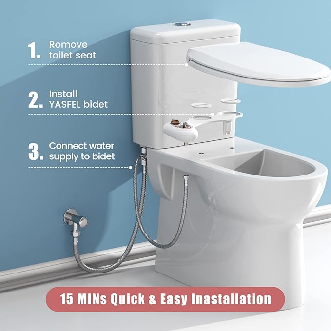 YASFEL Bidet Attachment for Toilet - Self-Cleaning Bidet with Pressure Controls, Non-Electric Cold with Dual Nozzles for Frontal/Rear Wash (Rose Gold)