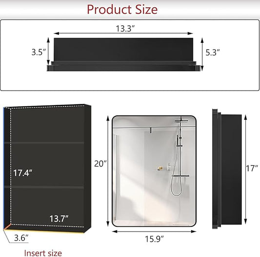 16x20 inch Black Medicine Cabinet with Mirror Farmhouse Metal Framed Cabinet Surface or Recessed Installation Rounded Rectangle Bathroom Medicine Cabinet