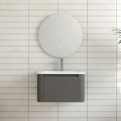 Floating Bathroom Vanity with Sink, Nature Soild Wood Cabinet with Ceramic Basin, Extra Large Storage Drawer & Pre-Assembled Vanities for Bathroom, Powder Room (Grey A Style, 24")