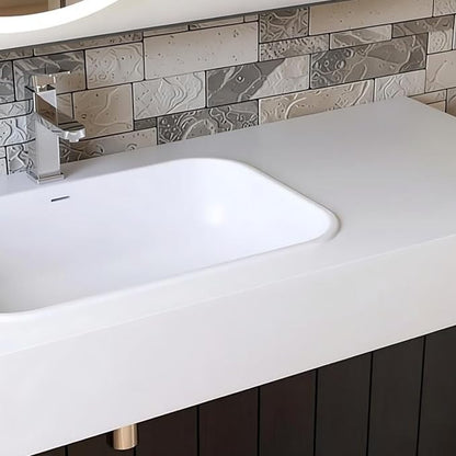 59" x 21.6" Wall-Mounted Stone Resin Rectangular Vessel Sink, Modern Floating Bathroom Sink for Vanity, Art Basin Trough, Durable and Stylish Bathroom Sink for Modern Homes, White