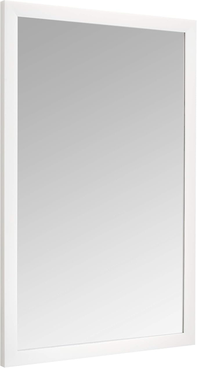 Amazon Basics Rectangular Wall Mount Mirror for Bedroom, Living Room, Entryway, 24" x 36", Standard Trim, White, Hangs Horizontally or Vertically