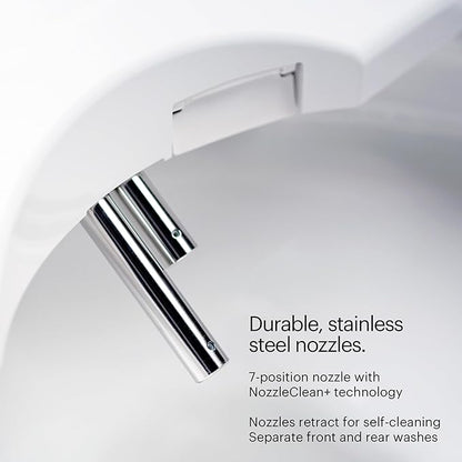Brondell Bidet Toilet Seat S1400, Smart Toilet Seat, Dual Stainless-Steel, Self-Cleaning Nozzle With Clean Plus Technology, Endless Warm Water Bidet, Warm Air Dryer-Nightlight, Heated Seat, Round
