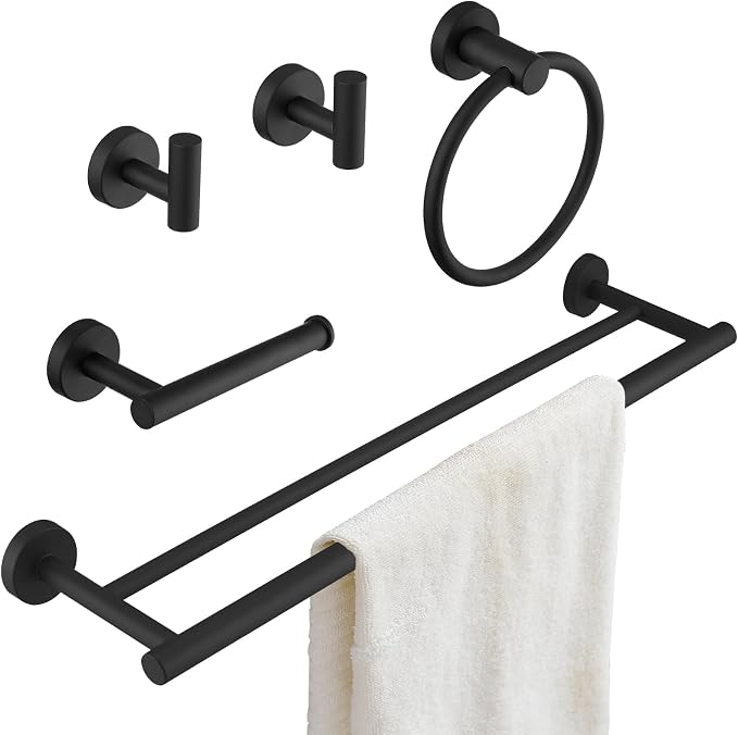 Matte Black Bathroom Hardware Accessories Set 5 pcs Towel Holder Bar Set | 24 inches Stainless Steel Towel Bar, Towel Racks for Bathroom Robe Towel Hooks Toilet Paper Holder Wall Mounted by BATHLAVISH
