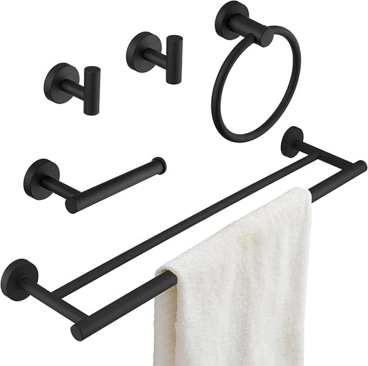 Matte Black Bathroom Hardware Accessories Set 5 pcs Towel Holder Bar Set | 24 inches Stainless Steel Towel Bar, Towel Racks for Bathroom Robe Towel Hooks Toilet Paper Holder Wall Mounted by BATHLAVISH