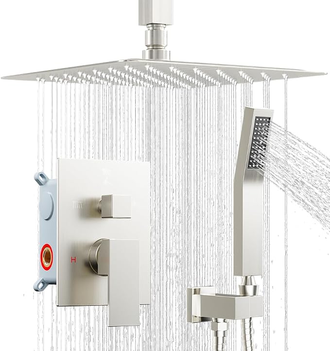 Shower System Shower Faucet Set, STARBATH 10" Ceiling Mount Rain Shower Head and Handheld Spray for Two Person, Rainfall Shower System with Diverter Valve and Trim Kit Complete,Brushed Nickel