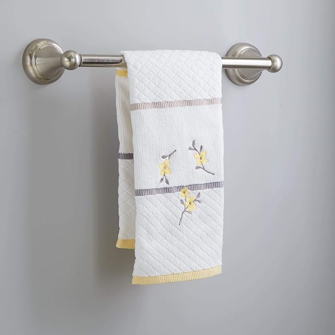 SKL Home Spring Garden Hand Towel, 100% Cotton, Embroidered, White | Soft, decorative terry. For use in the bathroom, kitchen or bar & makes a great gift.