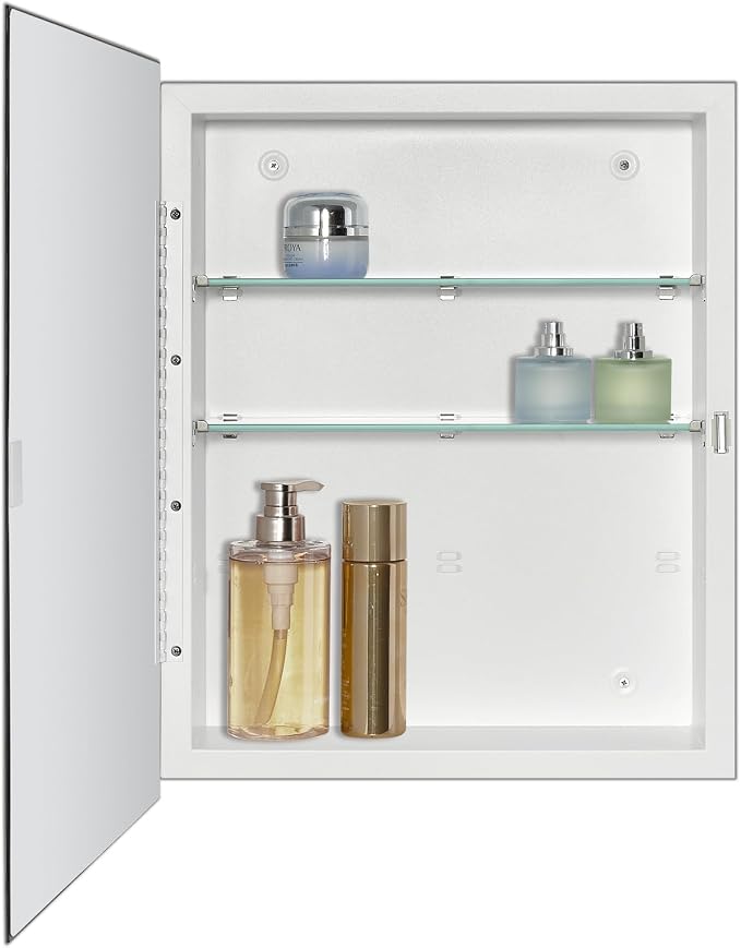 IDYLLOR Bathroom Medicine Cabinet with Beveled Edge Mirrored Door 16 x 20 inch, Recessed or Surface Mount, with Adjustable Glass Shelves