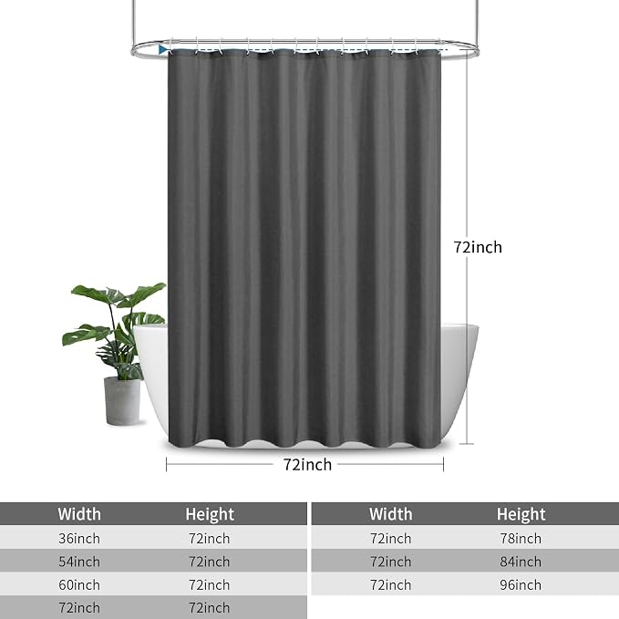 Waterproof Fabric Shower Curtain,No Liner Needed,72x72,CharcoalGrey | 2-in-1 Design,Linen Textured,100% Waterproof TPU-Laminated Backing,Magnetic Weighted,Machine Washable,For Bathroom,Hotel
